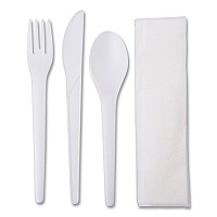 Eco-Products Plantware Compostable Cutlery Kit, Knife/Fork/Spoon/Napkin, 6