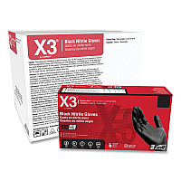 X3 by AMMEX Industrial Nitrile Gloves, Powder-Free, 3 mil, 2X-Large, Black, 100/Box, 10 Boxes/Carton (BX349100)