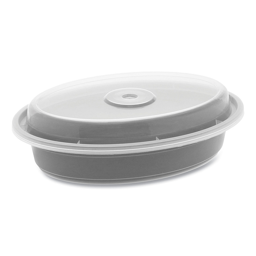 Pactiv Newspring VERSAtainer Microwavable Containers, Oval, 12 oz, 6.8 x 4.8 x 1.45, Black/Clear, Plastic, 150/Carton (OC12B)