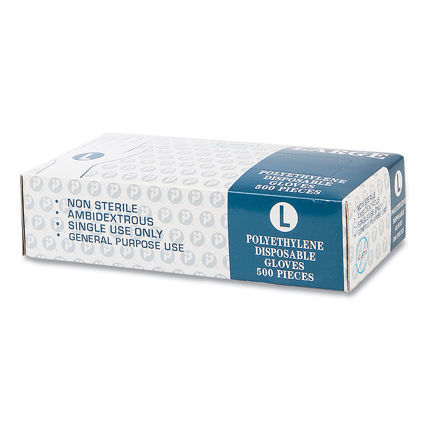 Inteplast Group Embossed Polyethylene Disposable Gloves, Large, Powder-Free, Clear, 500/Box, 4 Boxes/Carton (GLLG2K)