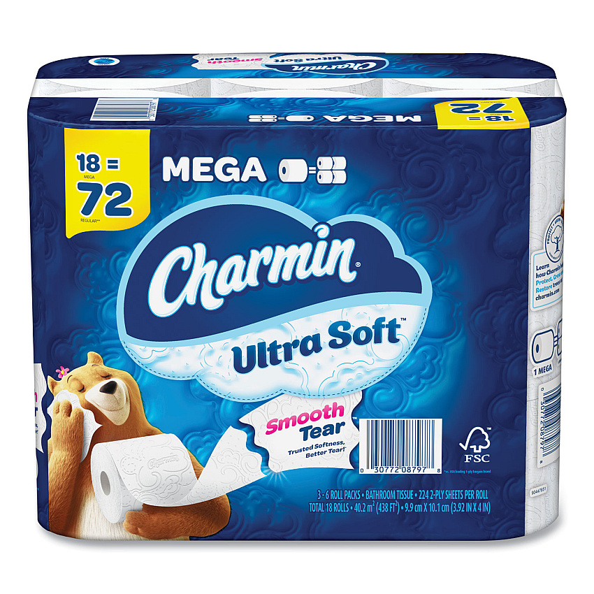 Charmin&reg; Ultra Soft Standard Toilet Paper, 2-Ply, 224 Sheets, 18 Rolls (08797)