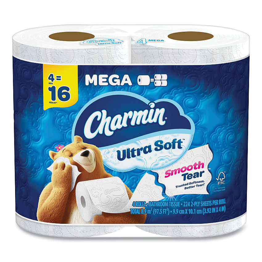 Charmin&reg; Ultra Soft Standard Toilet Paper, 2-Ply, 224 Sheets, 4 Rolls (08806PK)