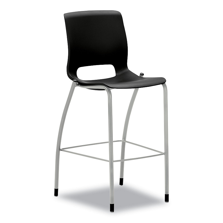 HON Motivate Four-Leg Cafe Height Stool, Supports Up to 300 lb, 30" Seat Height, Onyx Seat, Onyx Back, Platinum Base (MG5NEONPLAT)