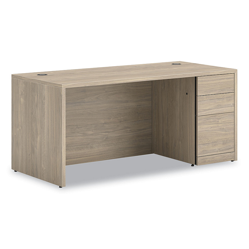 HON 10500 Series Single Pedestal Desk, Right Pedestal: Box/Box/File, 66" x 30" x 29.5", Kingswood Walnut (105897RLKI1)