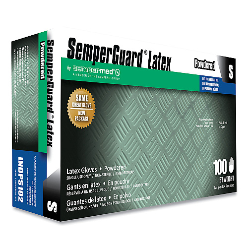 SemperGuard Latex Powdered Gloves, Cream, Small, 100/Box (INDPS102BX)