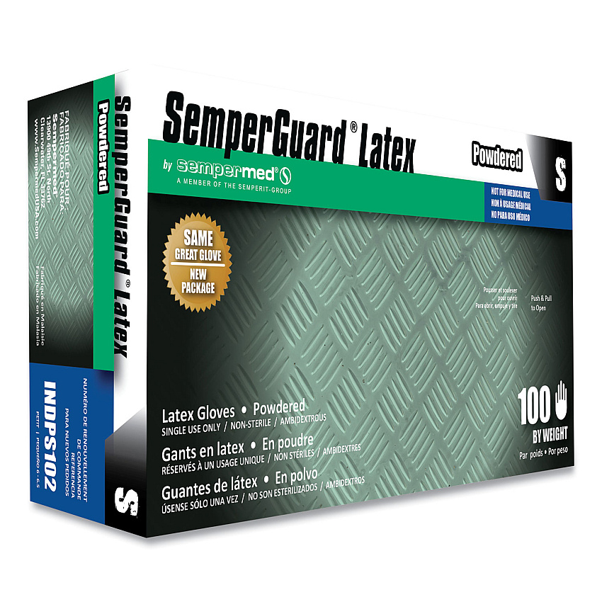 SemperGuard Latex Powdered Gloves, Cream, Small, 100/Box (INDPS102BX)