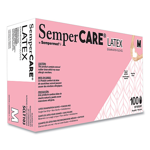SemperCare Latex Examination Gloves, Cream, Medium, 100/Box, 10 Boxes/Carton (SCLT103)