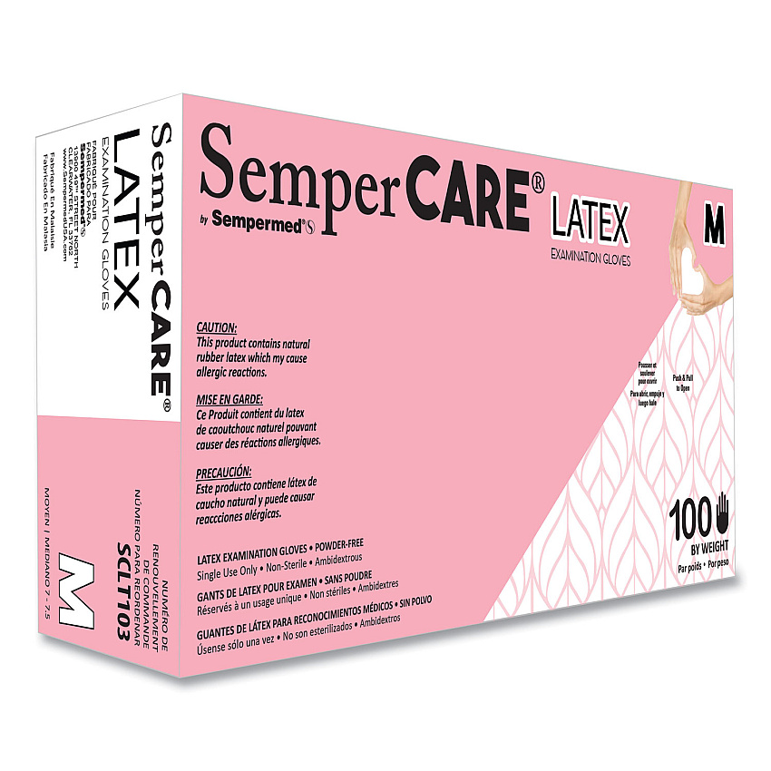 SemperCare Latex Examination Gloves, Cream, Medium, 100/Box, 10 Boxes/Carton (SCLT103)