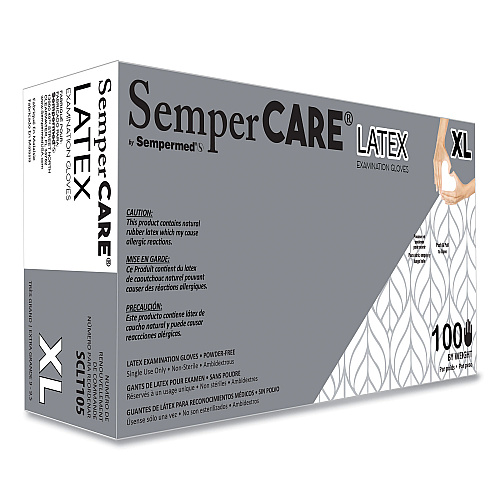 SemperCare Latex Gloves, Cream, X-Large, 100/Box, 10 Boxes/Carton (SCLT105)