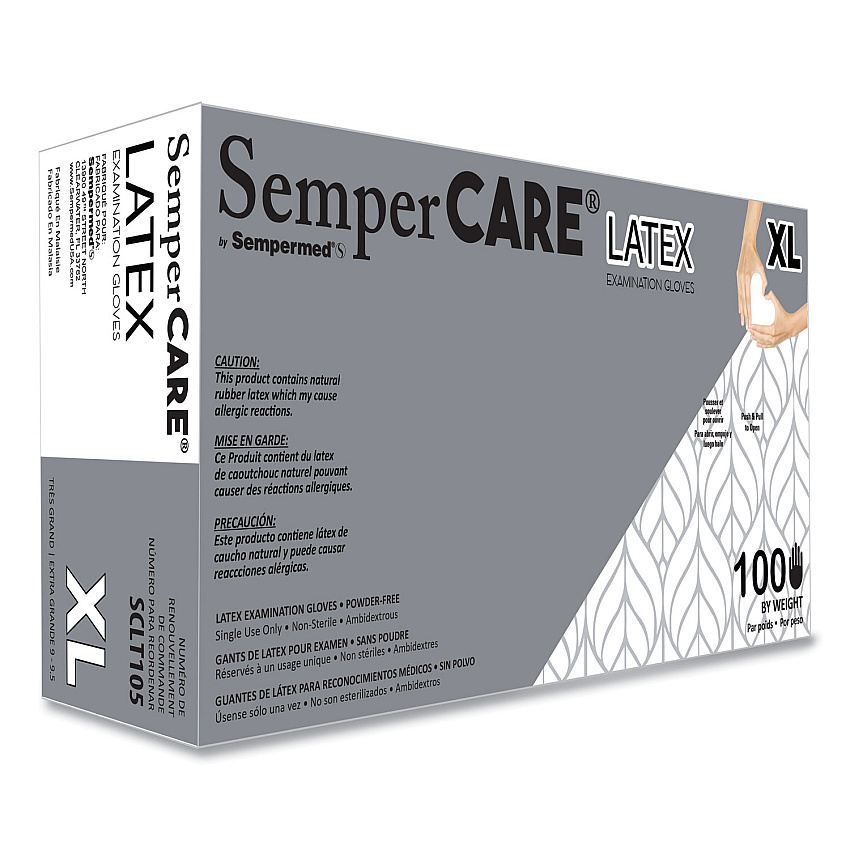 SemperCare Latex Gloves, Cream, X-Large, 100/Box, 10 Boxes/Carton (SCLT105)