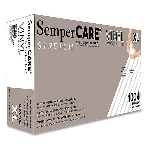 SemperCare Stretch Vinyl Examination Gloves, Cream, X-Large, 100/Box, 10 Boxes/Carton (SCVNP105)