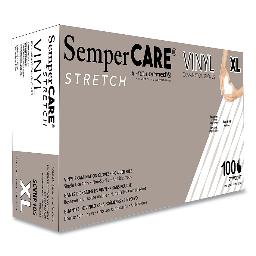 SemperCare Stretch Vinyl Examination Gloves, Cream, X-Large, 100/Box, 10 Boxes/Carton (SCVNP105)