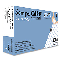SemperCare Stretch Vinyl Examination Gloves, Cream, Large, 100/Box (SCVNP104BX)