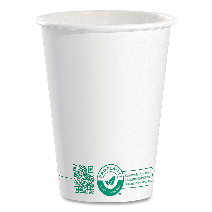 SOLO Compostable Paper Hot Cups, ProPlanet Seal, 12 oz, White/Green, 1,000/Carton (412PLAPLANET)