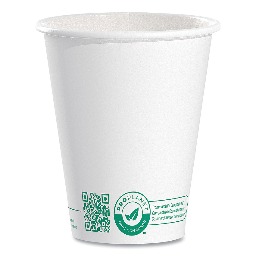 SOLO Compostable Paper Hot Cups, ProPlanet Seal, 8 oz, White/Green, 1,000/Carton (378PLAPLANET)