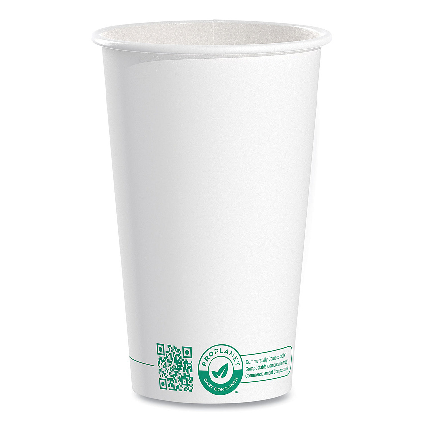 SOLO Compostable Paper Hot Cups, ProPlanet Seal, 16 oz, White/Green, 1,000/Carton (316PLAPLANET)