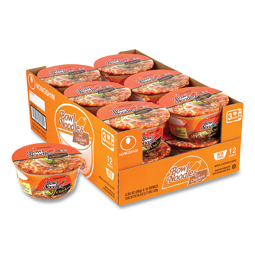 NONGSHIM Spicy Chicken Bowl Noodle Soup, Chicken, 3.03 oz Cup, 12/Carton (22002163)