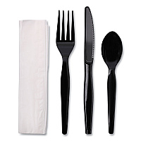 Boardwalk Four-Piece Cutlery Kit, Fork/Knife/Napkin/Teaspoon, Heavyweight, Black, 250/Carton (BWKFKTNHWPSBLA)