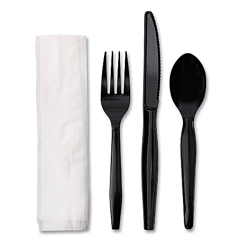 Boardwalk&reg; Four-Piece Cutlery Kit, Fk/Kf/Npkn/Tsp, 250 Packs (BWKFKTNMWPSBLA)