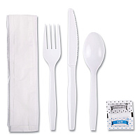 Boardwalk Six-Piece Cutlery Kit, Condiment/Fork/Knife/Napkin/Teaspoon, White, 250/Carton (BWKFKTNSMWPSWH)