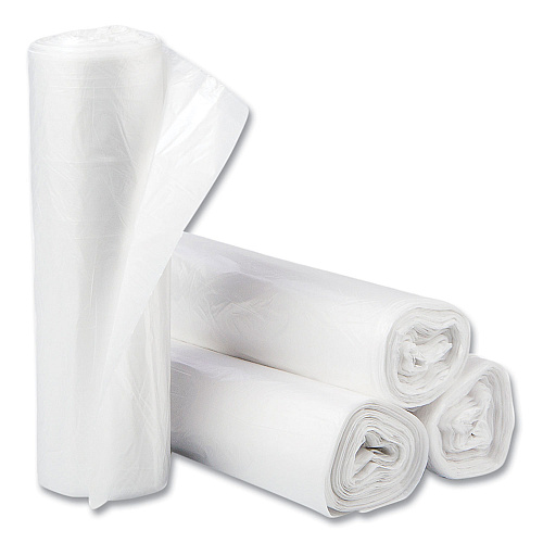 Inteplast Group High-Density Commercial Can Liners, 30 gal, 10 mic, 30" x 37", Clear, Interleaved Roll, 25 Bags/Roll, 20 Rolls/Carton (S303710N)