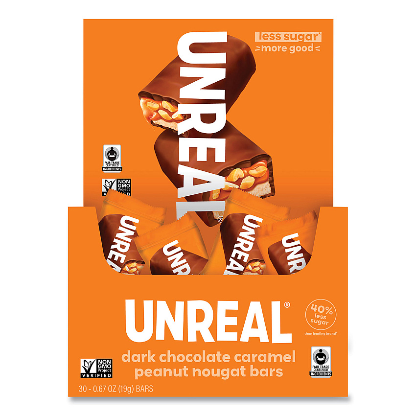 UNREAL Dark Chocolate Caramel Peanut Nougat Bars, 0.67 oz Individually Wrapped, 40/Pack (22002090)