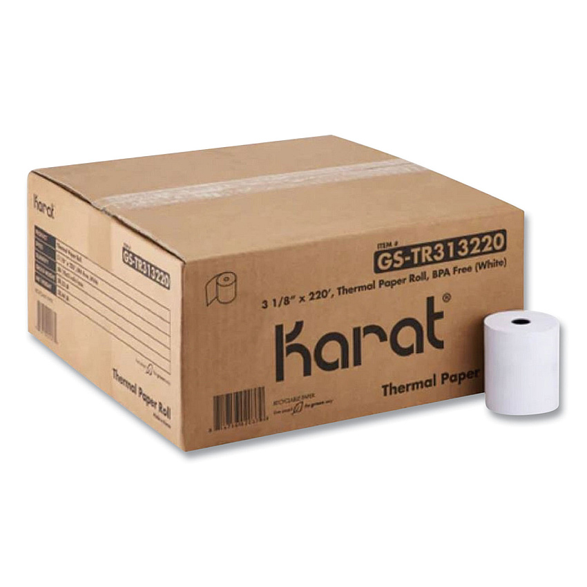 Karat Thermal Paper Rolls, 3.13" x 220 ft, White, 50 Rolls/Carton (GSTR313220)