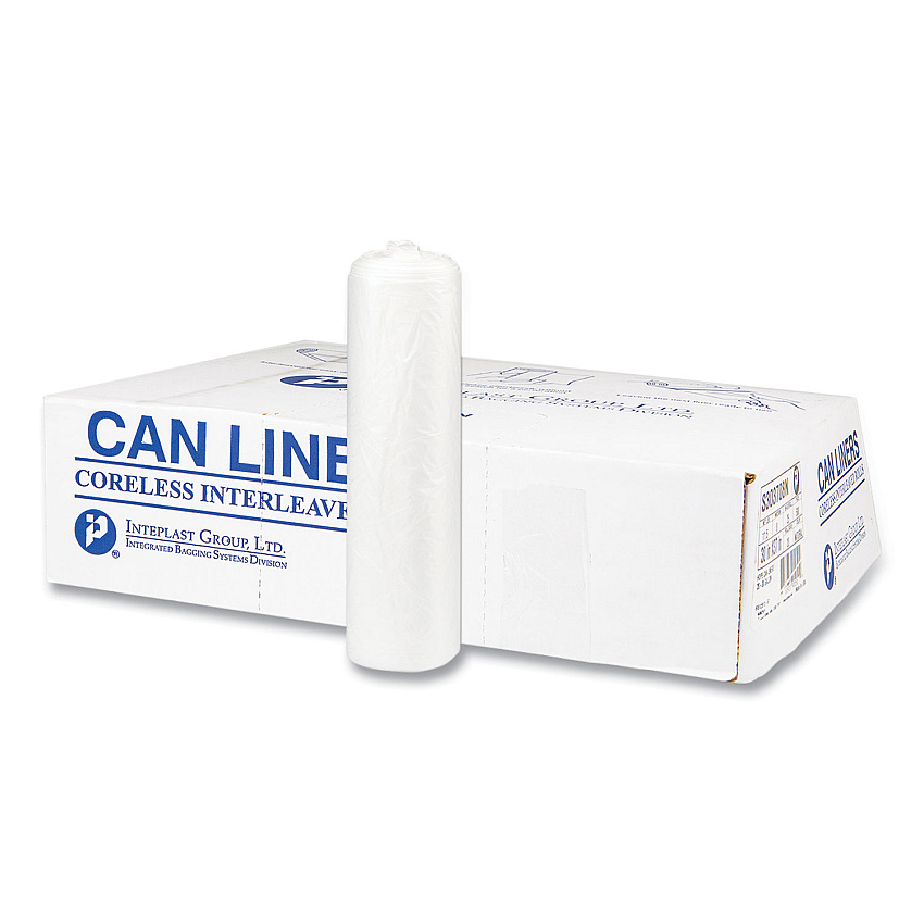 Inteplast Group High-Density Commercial Can Liners, 16 gal, 6 mic, 24" x 33", Natural, Interleaved Roll, 50 Bags/Roll, 20 Rolls/Carton (S243306N)
