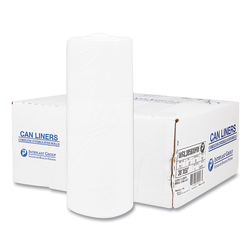 Inteplast Group High-Density Commercial Can Liners, 55 gal, 17 mic, 36" x 60", Clear, Interleaved Roll, 25 Bags/Roll, 8 Rolls/Carton (S366017N)