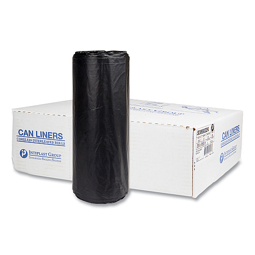 Inteplast Group High-Density Commercial Can Liners, 60 gal, 22 mic, 38" x 60", Black, Interleaved Roll, 25 Bags/Roll, 6 Rolls/Carton (S386022K)