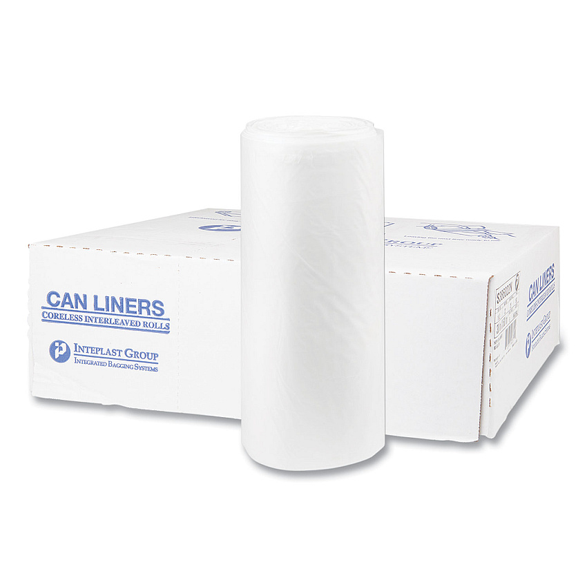 Inteplast Group High-Density Commercial Can Liners, 60 gal, 22 mic, 38" x 60", Clear, Interleaved Roll, 25 Bags/Roll, 6 Rolls/Carton (S386022N)