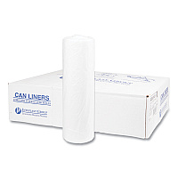 Inteplast Group High-Density Commercial Can Liners, 45 gal, 14 mic, 40" x 48", Clear, Interleaved Roll, 25 Bags/Roll, 10 Rolls/Carton (S404814N)