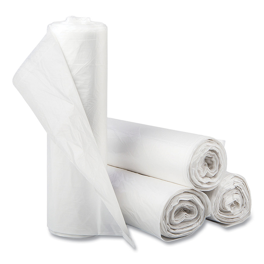 Inteplast Group High-Density Commercial Can Liners, 60 gal, 16 mic, 43" x 48", Natural, Interleaved Roll, 25 Bags/Roll, 8 Rolls/Carton (S434816N)
