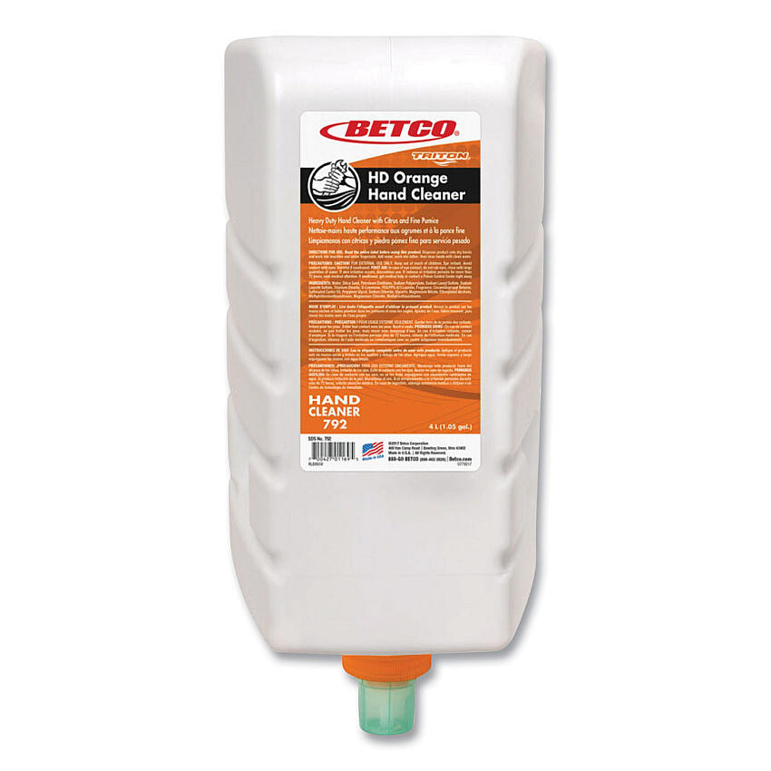 Betco HD Orange Hand Cleaner Refill, For Triton Dispensers, Citrus Zest Scent, 4 L, 4/Carton (7923100)