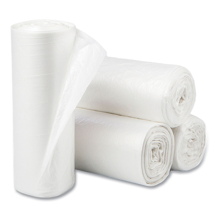 Inteplast Group High-Density Commercial Can Liners, 60 gal, 12 mic, 38" x 60", Clear, Interleaved Roll, 25 Bags/Roll, 8 Rolls/Carton (S386012N)