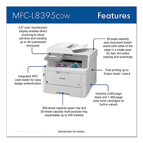 Brother Workhorse MFC-L8395CDW Digital Color All-in-One Printer, Copy/Fax/Print/Scan