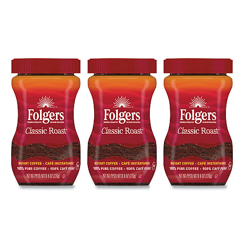 Folgers Instant Coffee Crystals, Classic Roast, 8 oz Jar, Medium (20629)