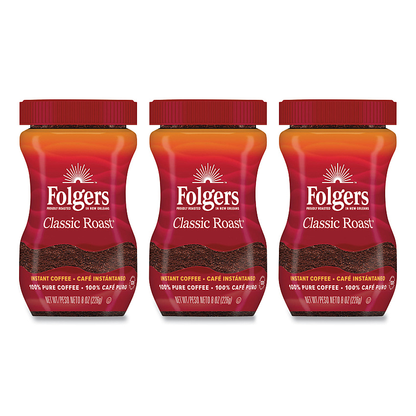 Folgers Instant Coffee Crystals, Classic Roast, 8 oz Jar, Medium (20629)