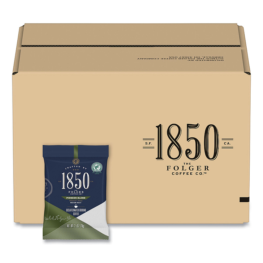 1850 Coffee Fraction Packs, Pioneer Blend Decaf, Medium Roast, 2.5 oz Pack, 24 Packs/Carton (21513)