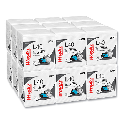 WypAll L40 Towels, 1/4 Fold, 12.5 x 12, White, 56/Box, 18 Packs/Carton (05701)