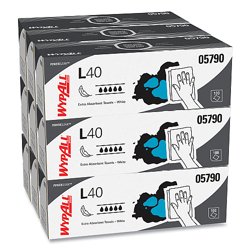 WypAll L40 Towels, POP-UP Box, 16.4 x 9.8, White, 100/Box, 9 Boxes/Carton (05790)