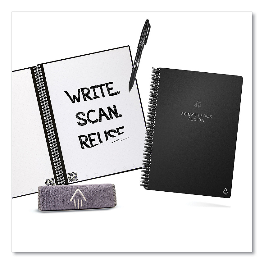 Rocketbook Fusion Smart Notebook, Seven Assorted Page Formats, Black Cover, (18) 8.8 x 6 Sheets (EVRFEKA)