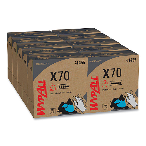 WypAll X70 Cloths, POP-UP Box, 9.13 x 16.8, White, 100/Box, 10 Boxes/Carton (41455)