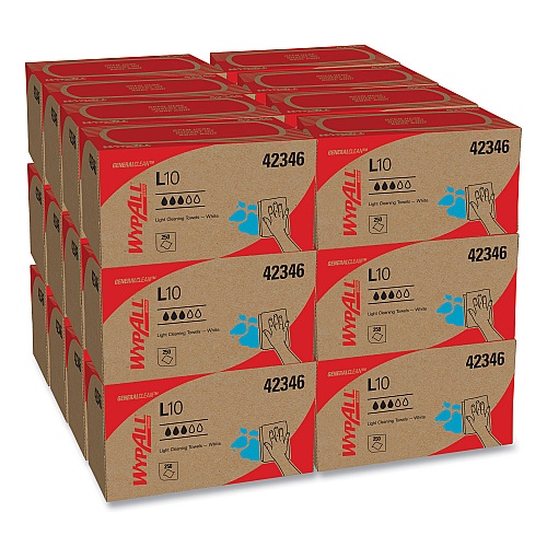 WypAll L10 Towels, POP-UP Box, 1-Ply, 10.25 x 9, White, 250/Box, 24 Boxes/Carton (42346)
