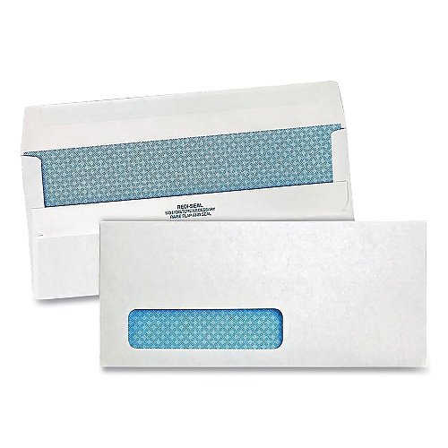 Quality Park Redi-Seal Security-Tint Envelope, Address Window, #10, Commercial Flap, Redi-Seal Closure, 4.13 x 9.5, White, 500/Box (21418)