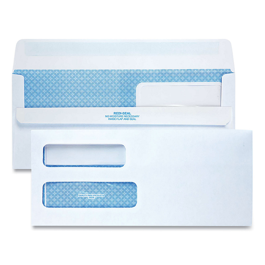 Quality Park Double Window Redi-Seal Security-Tinted Envelope, #10, Commercial Flap, Redi-Seal Adhesive Closure, 4.13 x 9.5, White, 500/BX (24559)