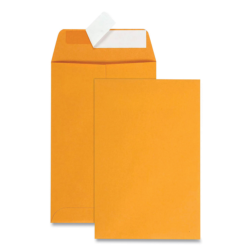 Quality Park Redi-Strip Catalog Envelope, #1, Cheese Blade Flap, Redi-Strip Adhesive Closure, 6 x 9, Brown Kraft, 100/Box (44162)