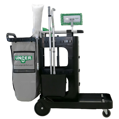 Unger ZoneCleanRx Janitorial Carts, Plastic, 3 Shelves, 23.5 x 25 x 25, Black (CRTZN)