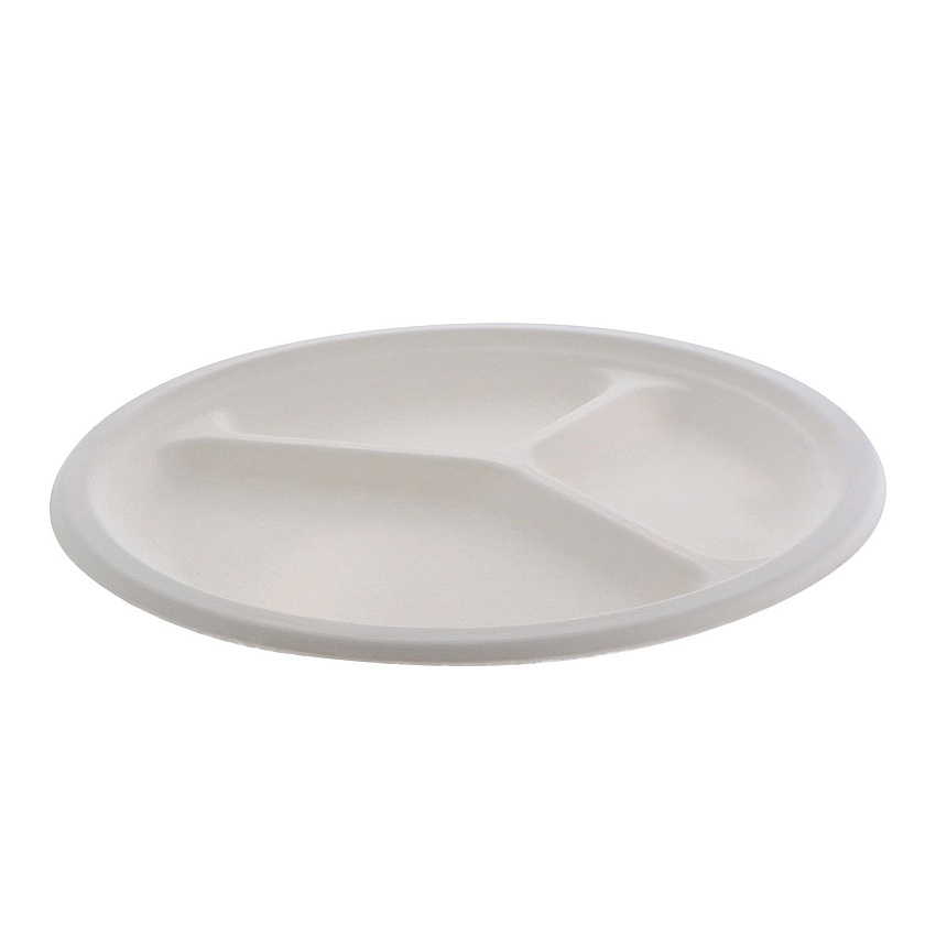 Pactiv EarthChoice PFAS Free Compostable Dinnerware, 3-Compartment Plate, 10.25" dia, Natural, 500/Carton (MC50044PFREE)