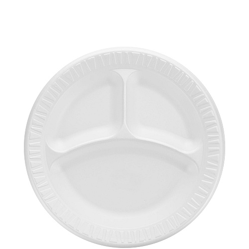 Dart Quiet Classic Laminated Foam Dinnerware, 3-Compartment Plate, 9" dia, White, 500/Carton (9CPWQ)